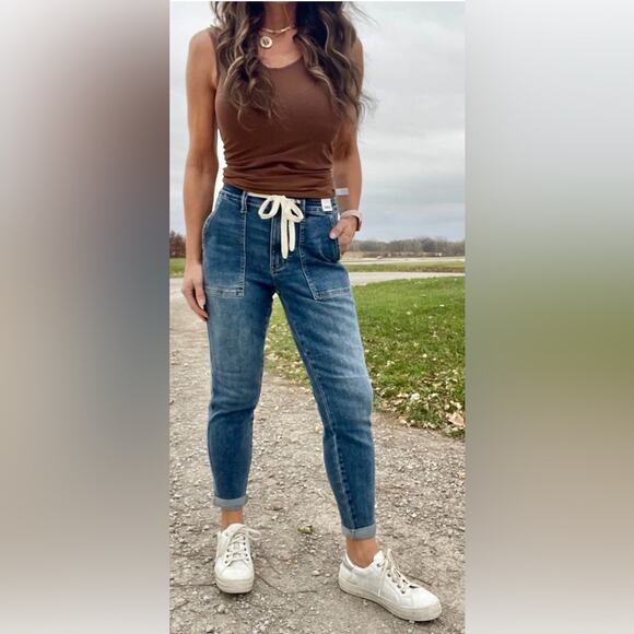 Judy Blue Denim - Judy Blue Straight Leg Paxton Joggers Jeans with Tie Detail 5/27